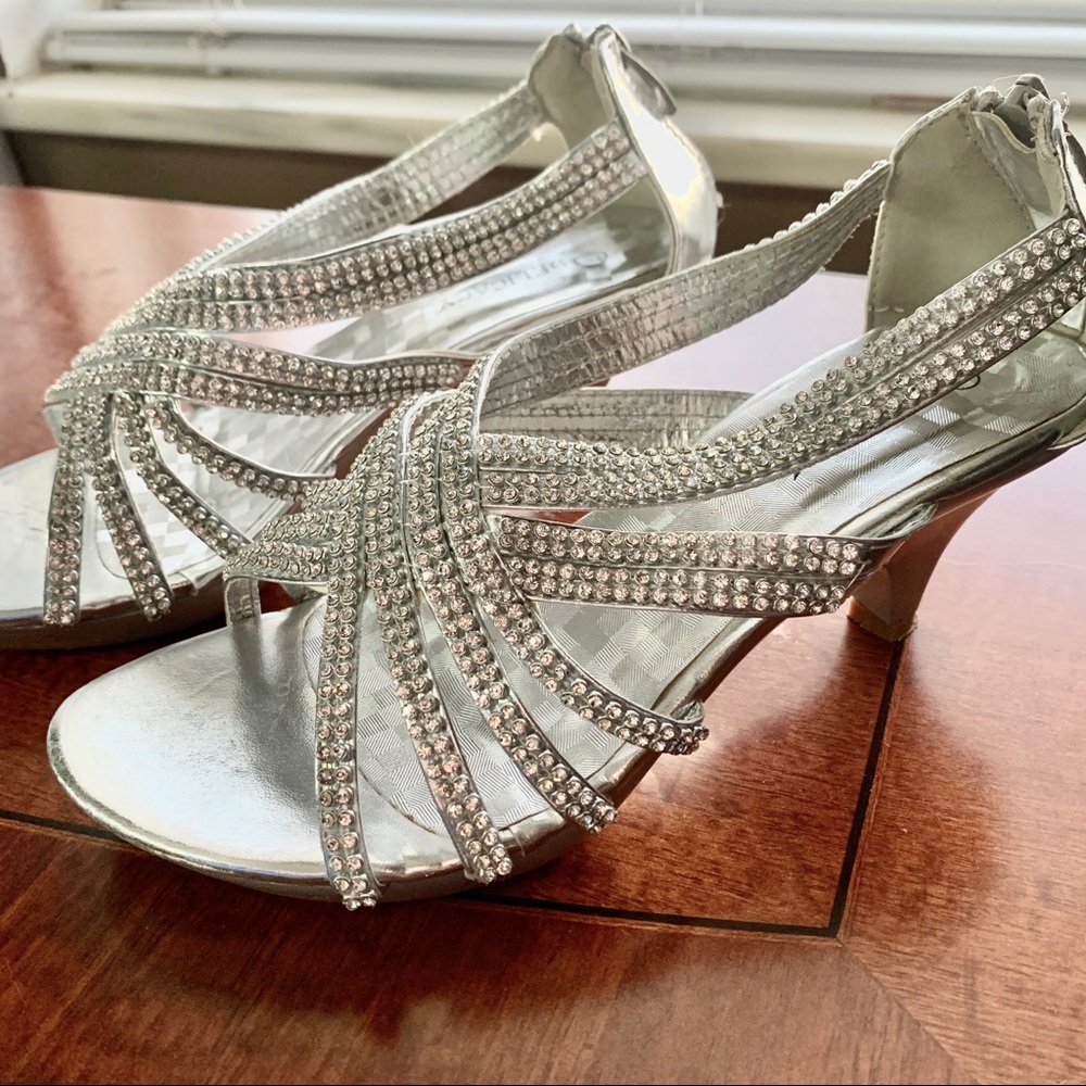 Rhinestone Embellished Silver Heels